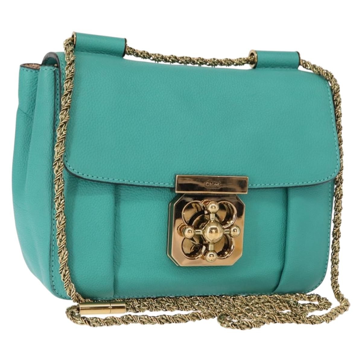 Chloe Elsie Chain Shoulder Bag Leather, TURQUOISE, LEATHER, Shoulder bag