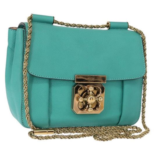 Chloe Elsie Chain Shoulder Bag Leather, TURQUOISE, LEATHER, Shoulder bag