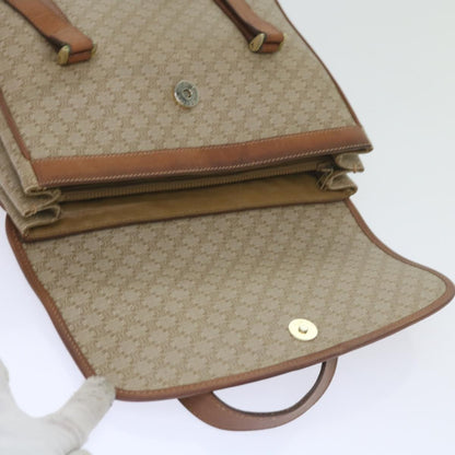 Celine Vintage Macadam Handbag Canvas and Leather, BEIGE, CANVAS, Handbag