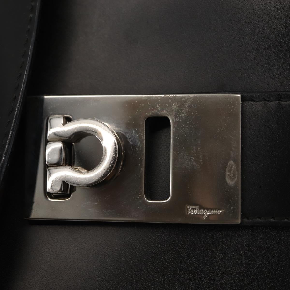 Salvatore Ferragamo Double Gancini Side Buckle Tote Leather, BLACK, LEATHER, Handbag