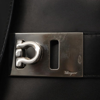 Salvatore Ferragamo Double Gancini Side Buckle Tote Leather, BLACK, LEATHER, Handbag