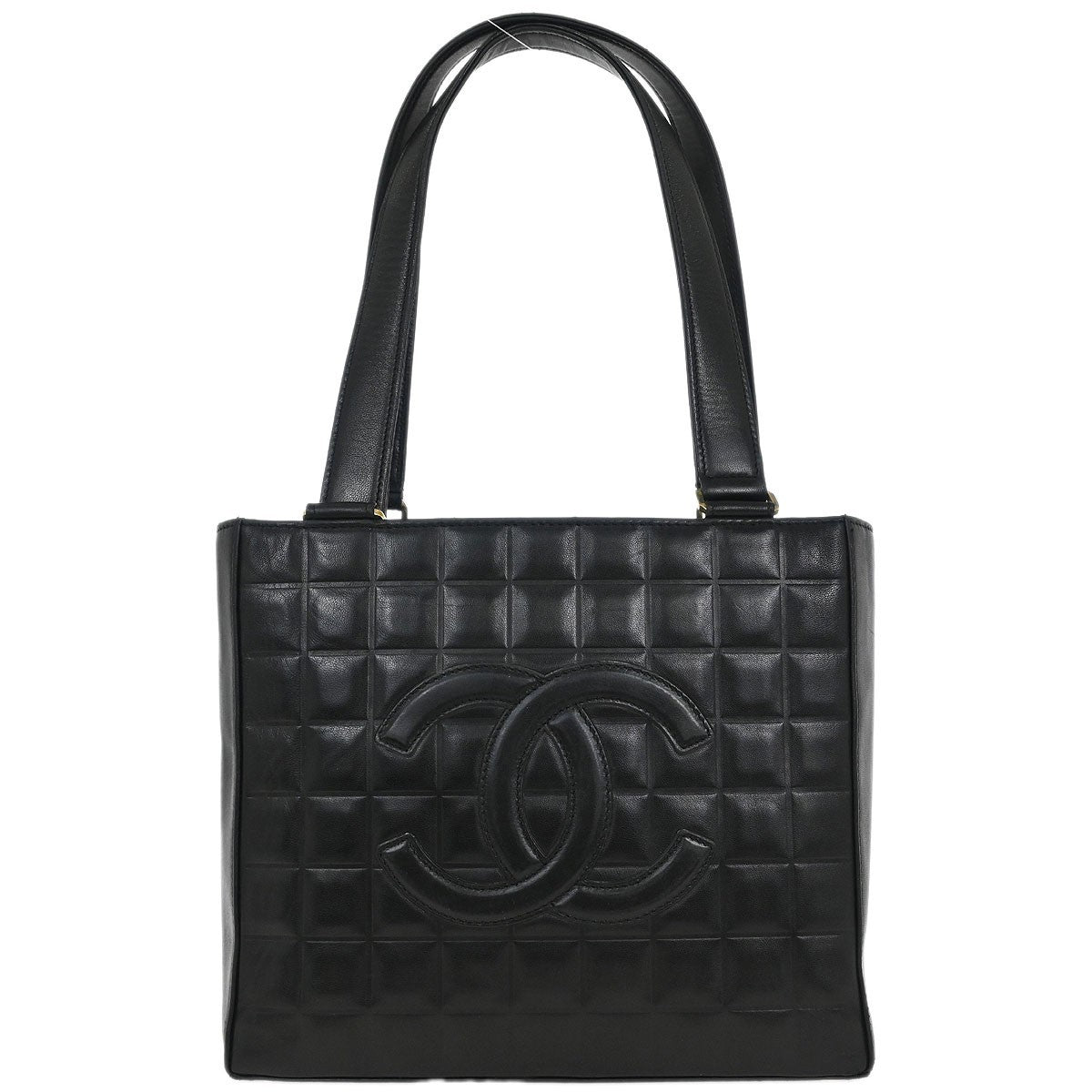 Chanel Chocolate Bar CC Tote Quilted Leather, BLACK, LEATHER, Tote bag