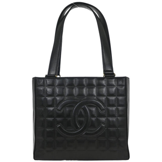 Chanel Chocolate Bar CC Tote Quilted Leather, BLACK, LEATHER, Tote bag
