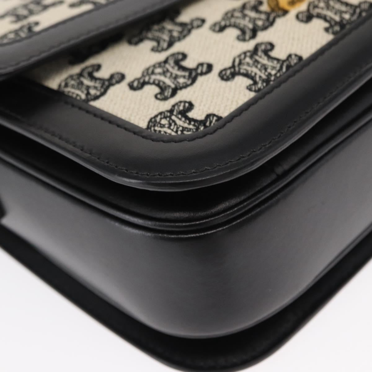 Celine Triomphe Shoulder Bag Canvas with Leather, BLACK, LEATHER, Shoulder bag