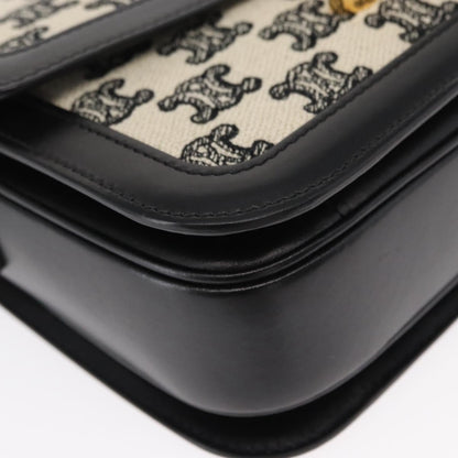 Celine Triomphe Shoulder Bag Canvas with Leather, BLACK, LEATHER, Shoulder bag