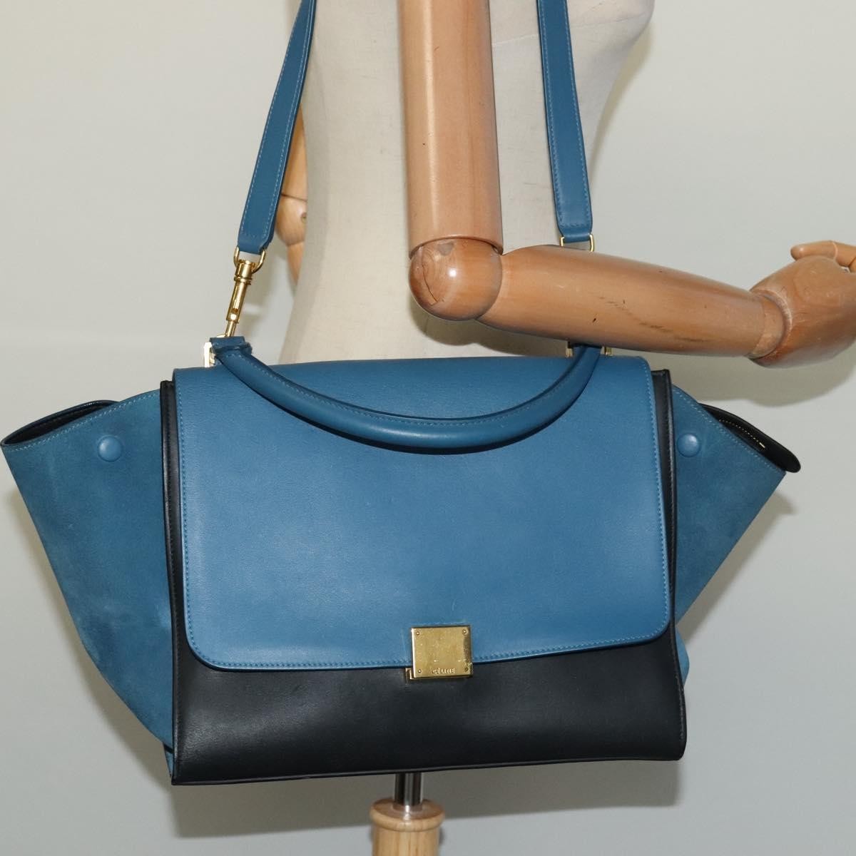 Celine Trapeze Bag Leather, BLUE, LEATHER, Handbag