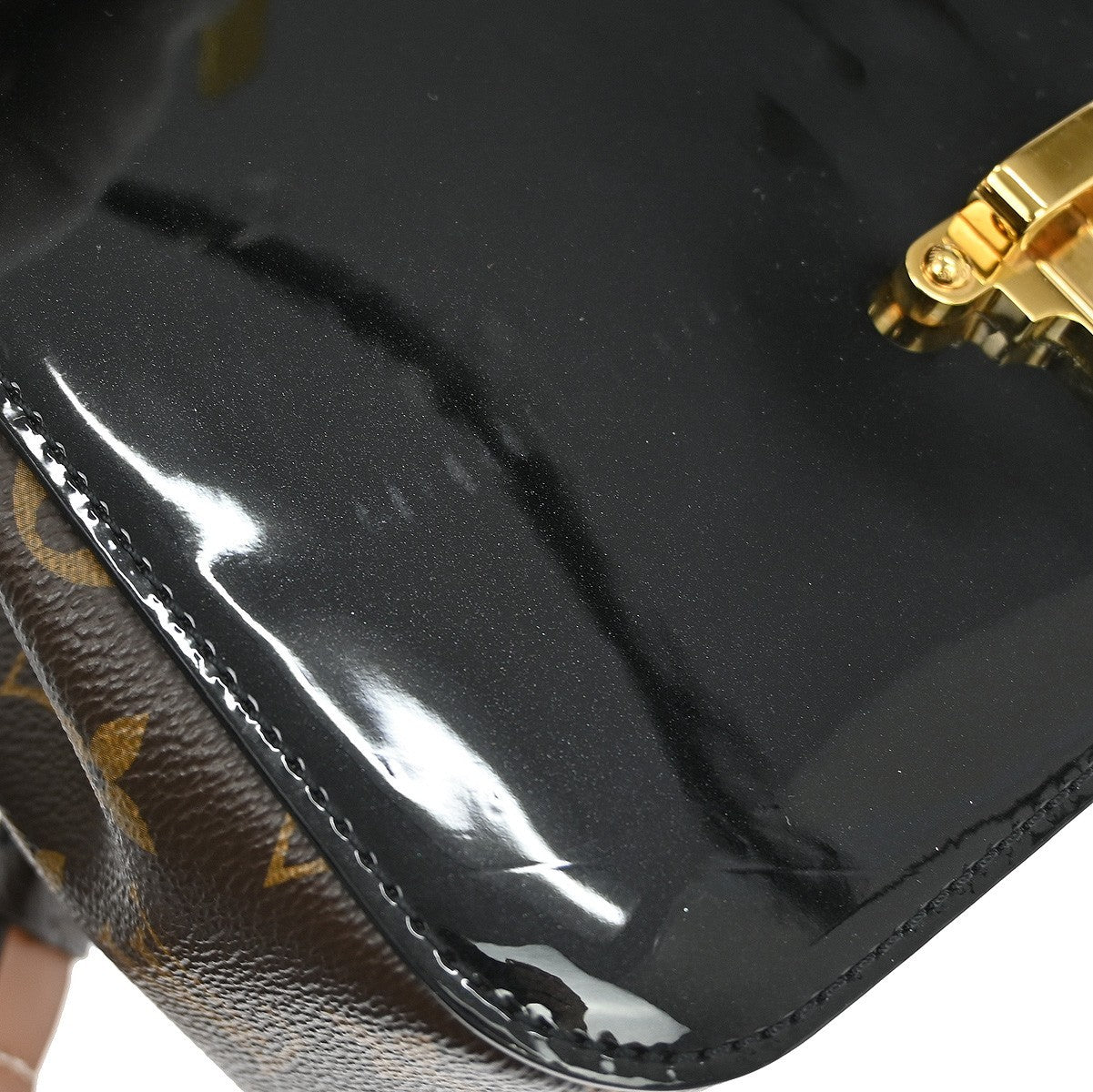 Louis Vuitton Cherrywood Handbag Vernis with Monogram Canvas, BLACK, PATENT_LEATHER, Handbag