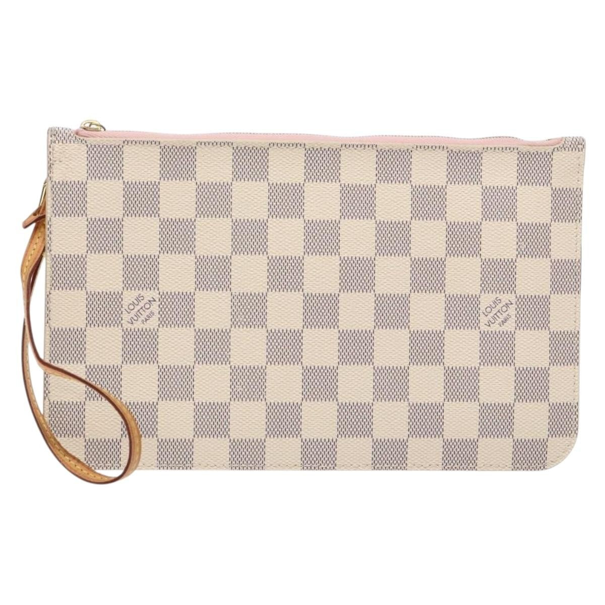 Louis Vuitton Neverfull Pochette Damier, WHITE, CANVAS, Clutche & pouche