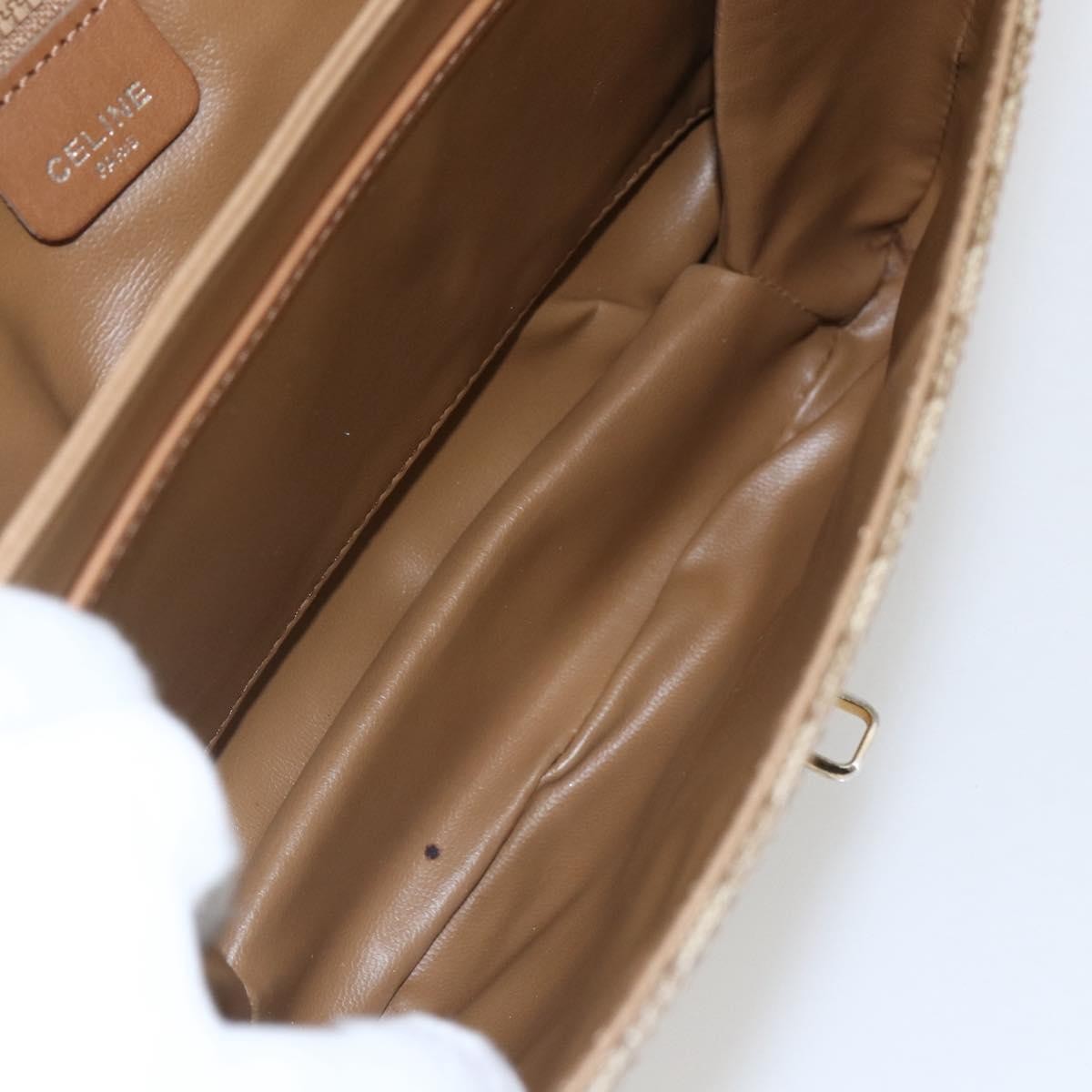 Celine Vintage Macadam Shoulder Bag Canvas and Leather, BEIGE, CANVAS, Shoulder bag