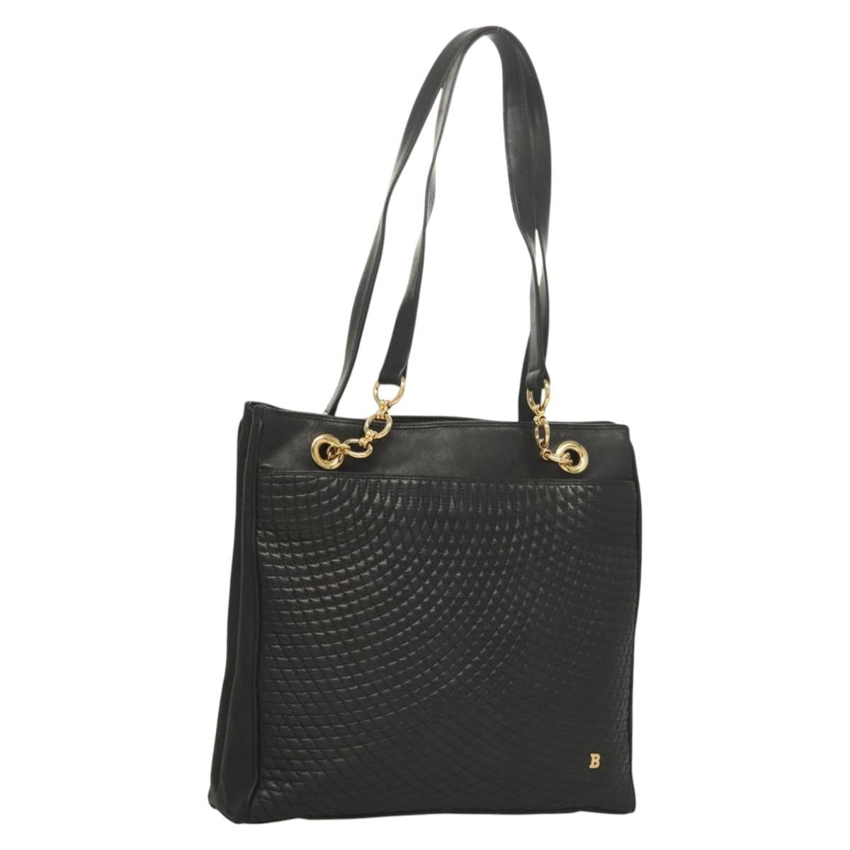 Bally Vintage Tote Bag Quilted Leather, BLACK, LEATHER, Tote bag