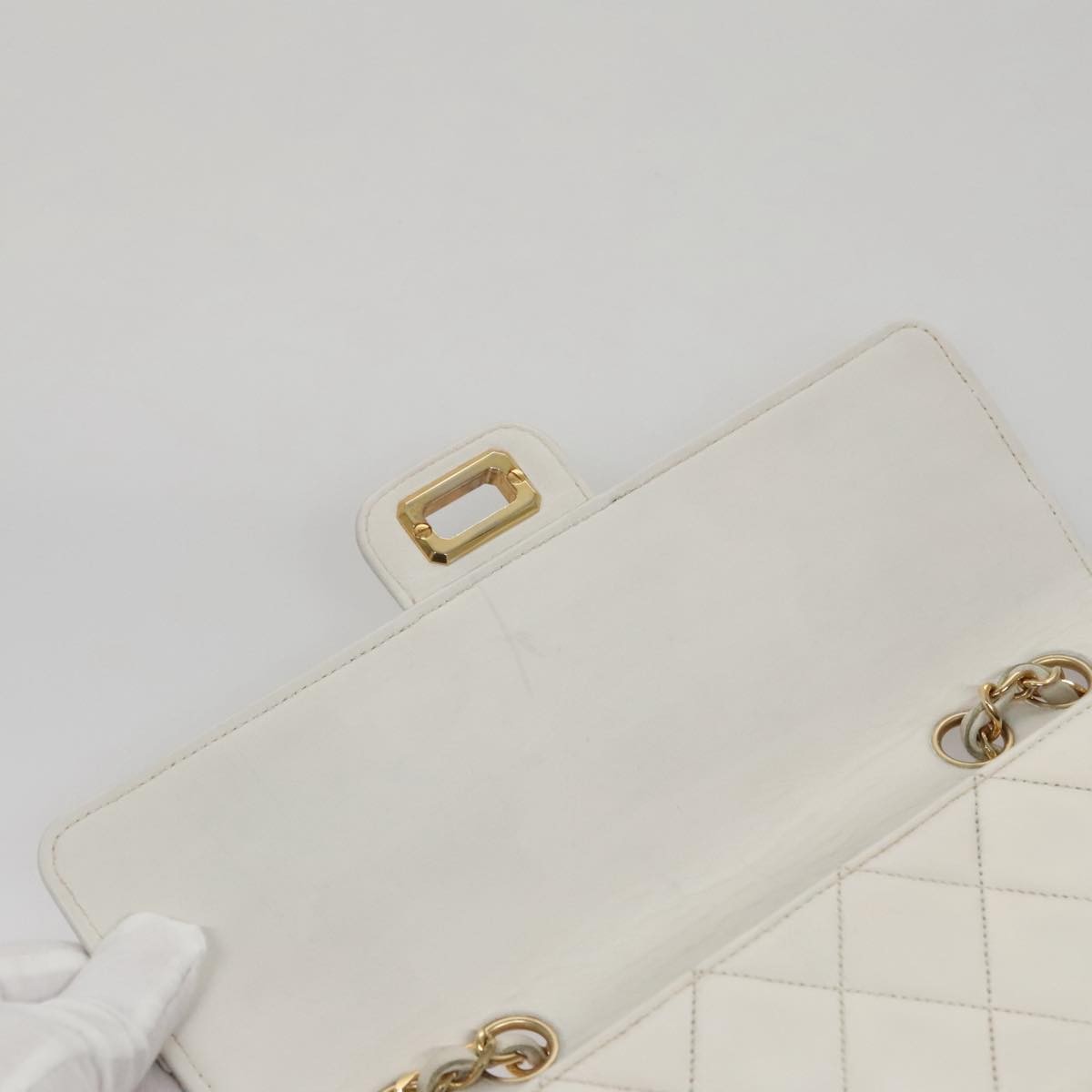 Chanel Flap Clutch Shearling, WHITE, LEATHER, Clutche & pouche