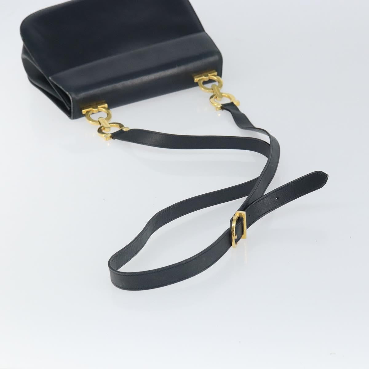 Salvatore Ferragamo Gancini Shoulder Bag Leather, NAVY, LEATHER, Shoulder bag