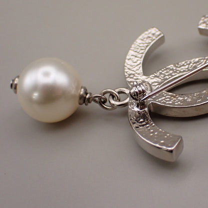 Chanel CC Drop Brooch Metal and Faux Pearls, SILVER, SILVER_PLATED, Brooch