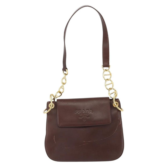 Prada Vintage Shoulder Bag Leather, BROWN, LEATHER, Shoulder bag