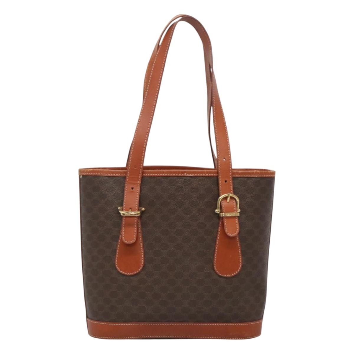 Celine Vintage Macadam Shoulder Bag Canvas and Leather, BROWN, CANVAS, Shoulder bag