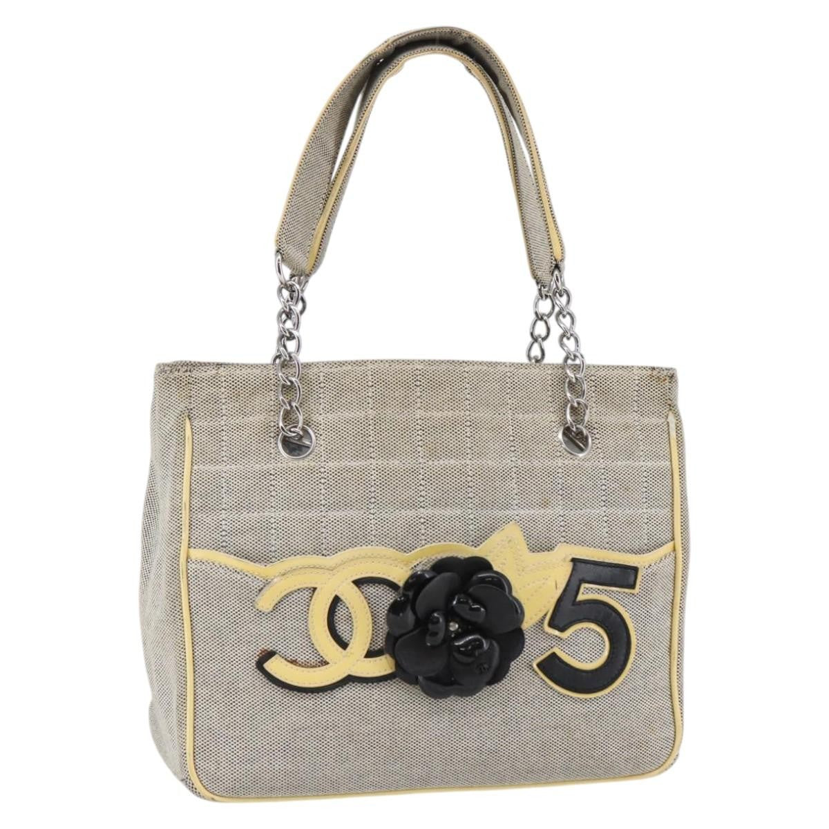 Chanel Camellia No.5 Tote Canvas, GRAY, CANVAS, Tote bag
