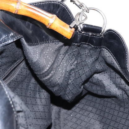 Gucci Vintage Bamboo Handle Open Hobo Nylon, BLACK, NYLON, Handbag