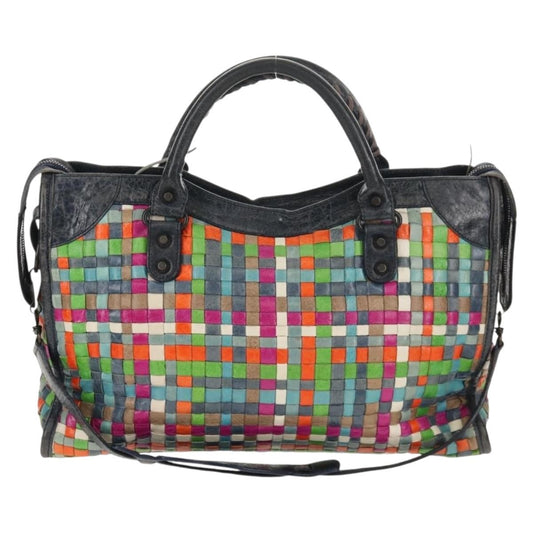 Balenciaga City Classic Studs Bag Woven Crocodile Embossed Leather, MULTICOLOUR, LEATHER, Handbag