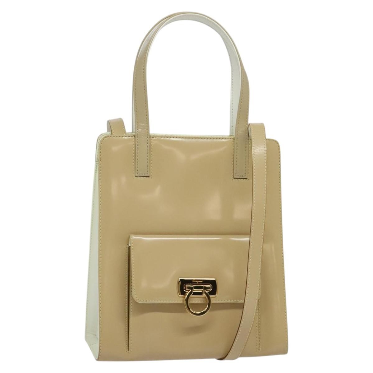Salvatore Ferragamo Gancini handbag Patent leather, BEIGE, PATENT_LEATHER, Handbag
