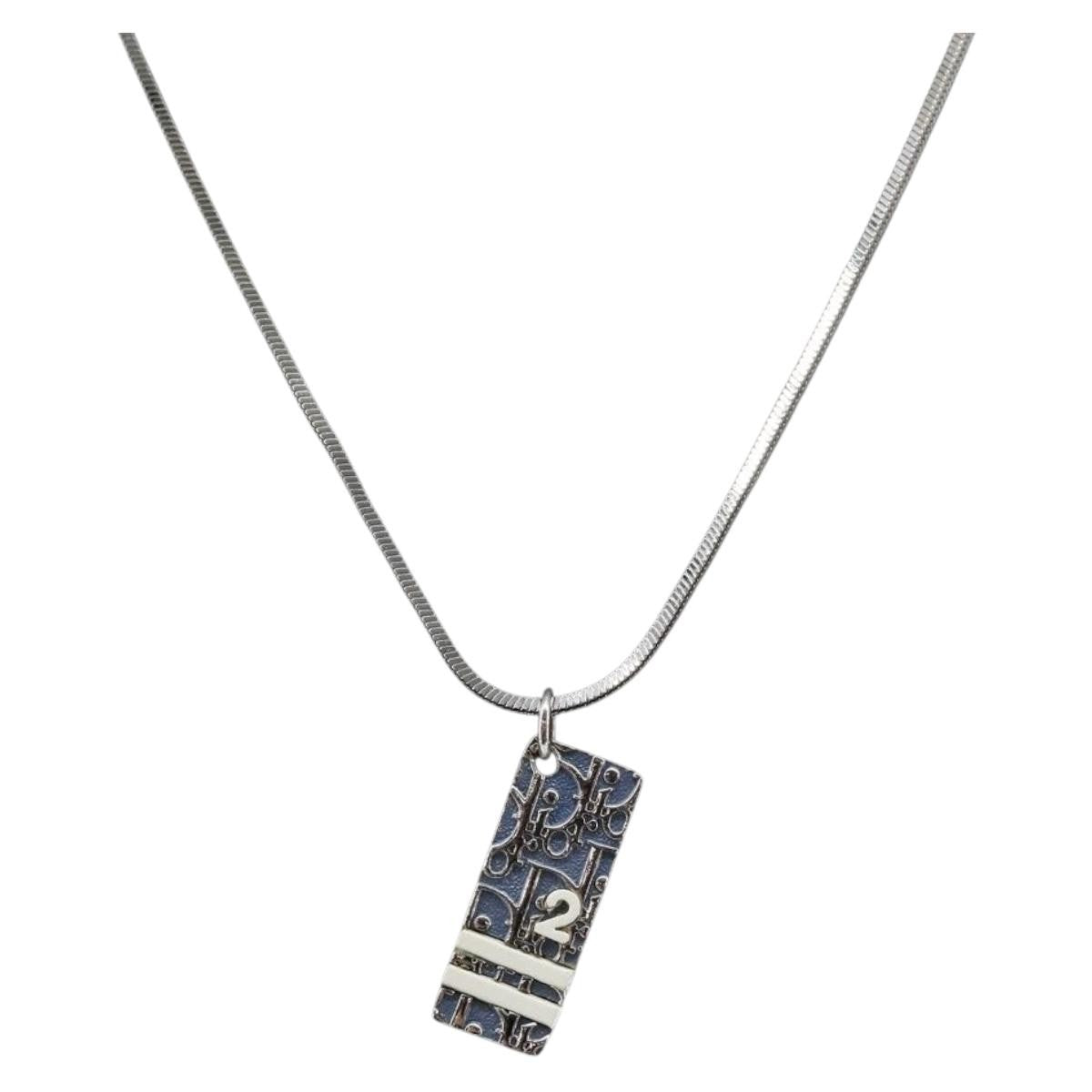Christian Dior Trotter Motif Necklace Engraved Metal, SILVER, METAL, Necklace