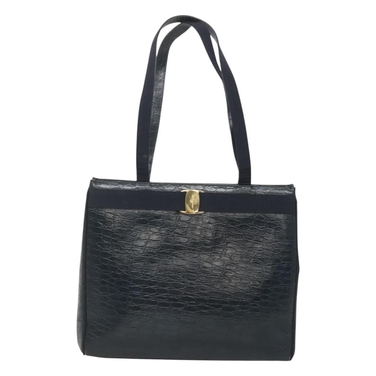 Salvatore Ferragamo Vara shoulder Bag Leather, NAVY, LEATHER, Shoulder bag