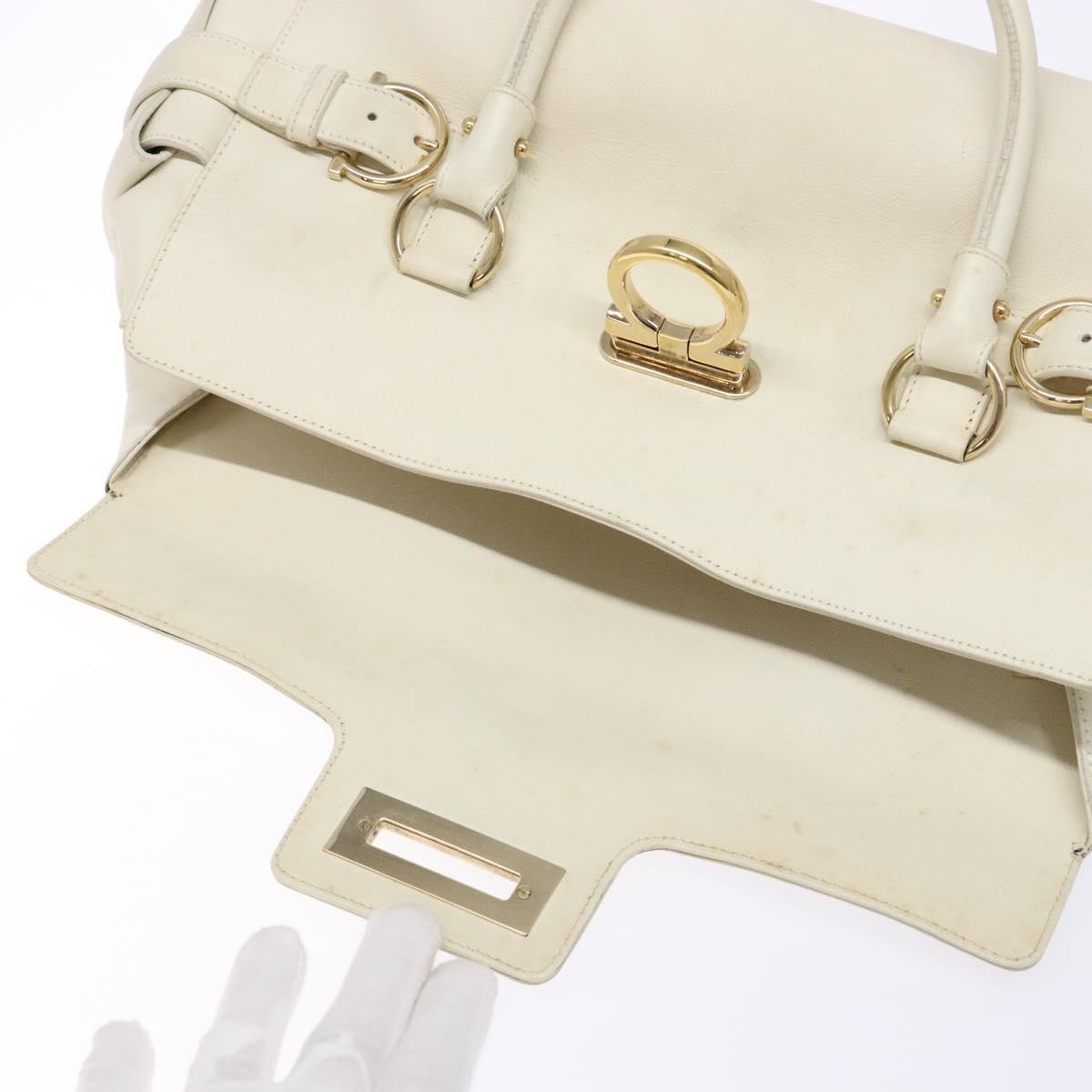 Salvatore Ferragamo Gancini top handle Leather, WHITE, LEATHER, Tote bag