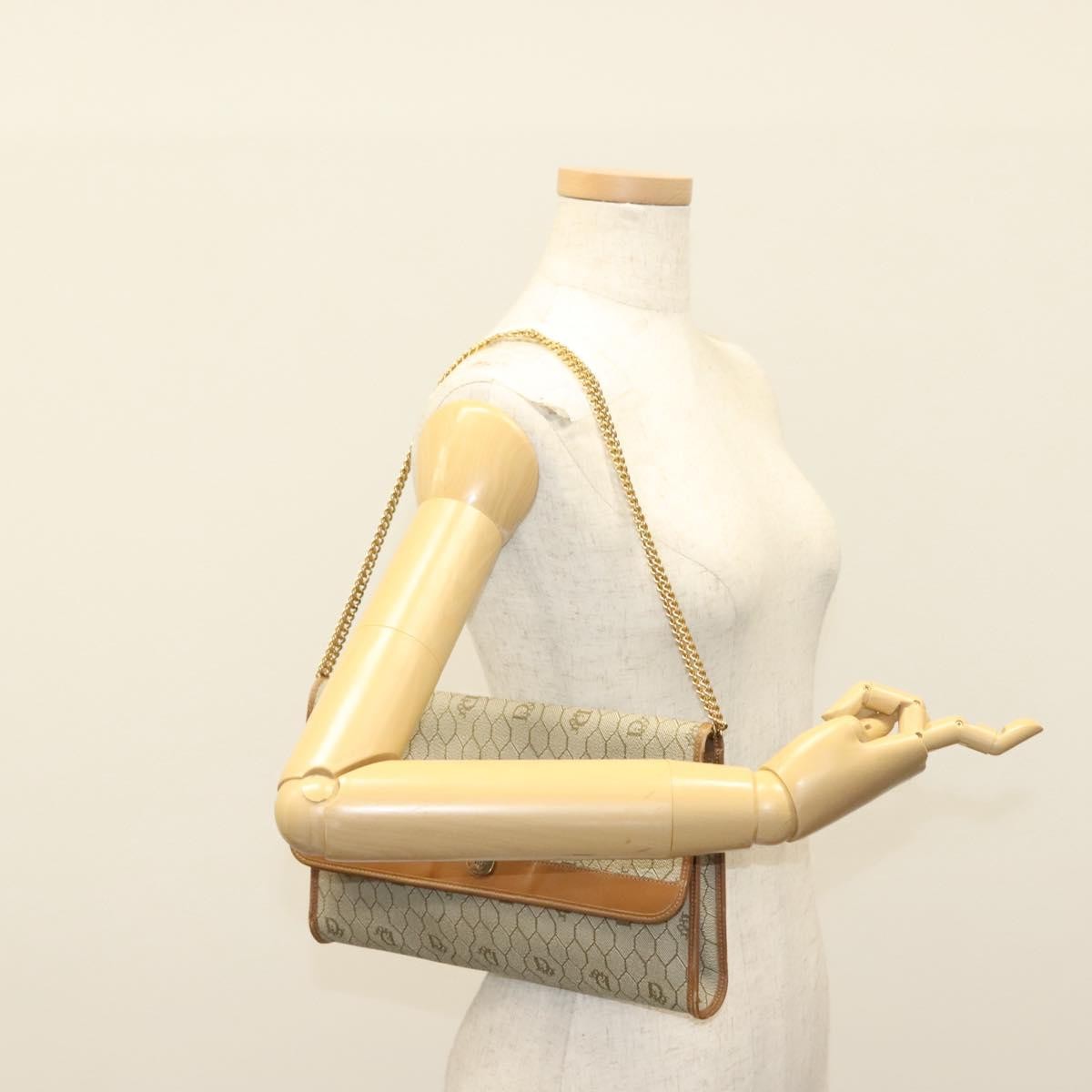 Christian Dior Vintage Honeycomb chain Canvas, BEIGE, CANVAS, Handbag