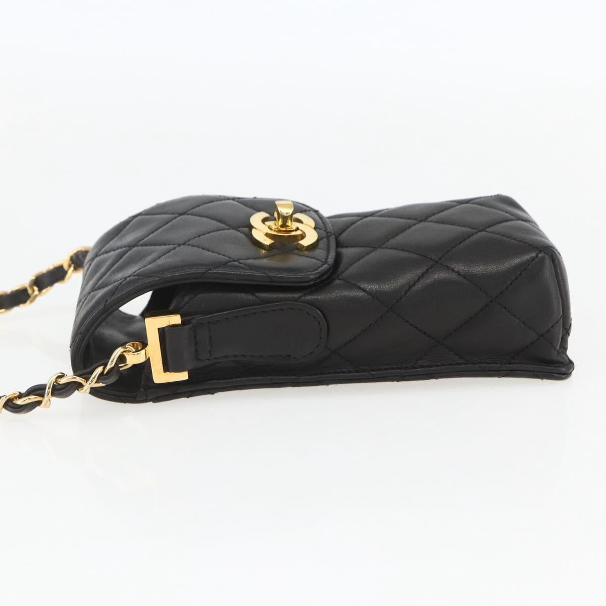 Chanel CC Flap Phone Holder Crossbody Bag Quilted Lambskin, BLACK, LEATHER, Shoulder bag