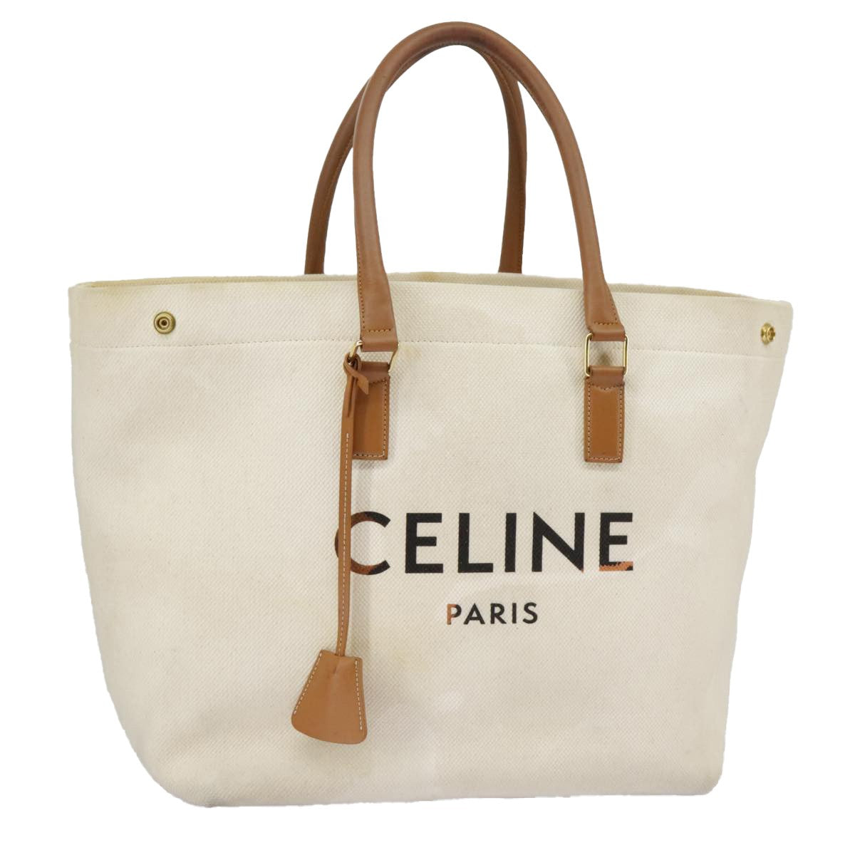 Celine Horizontal Cabas Tote Canvas with Leather, WHITE, CANVAS, Tote bag