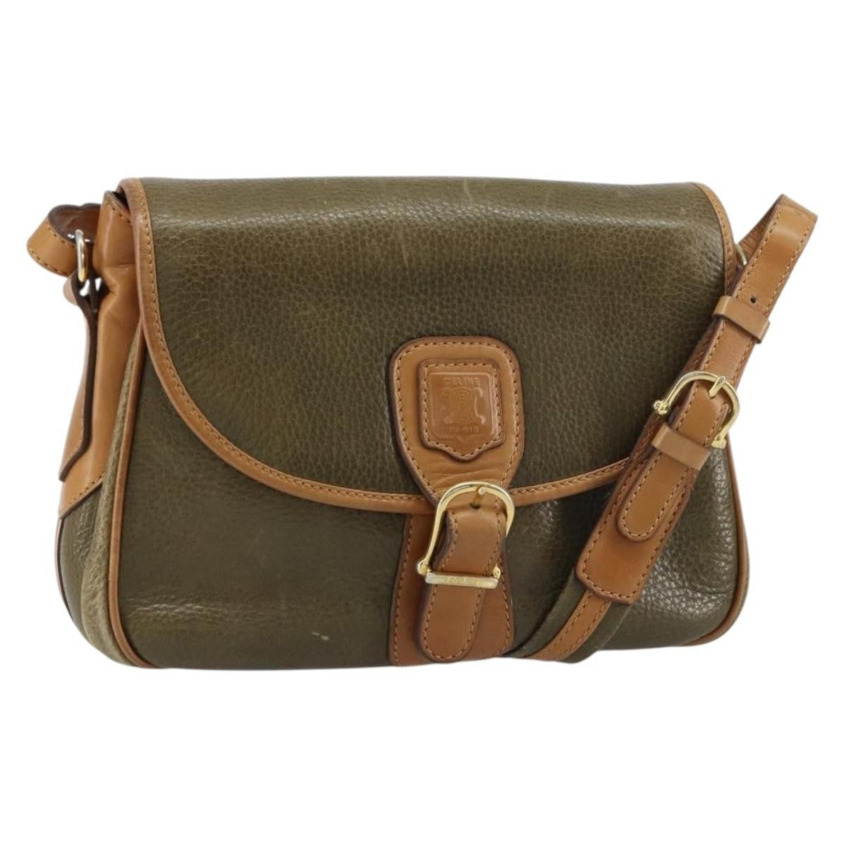 Celine Vintage Shoulder Bag Leather, KHAKI, LEATHER, Shoulder bag