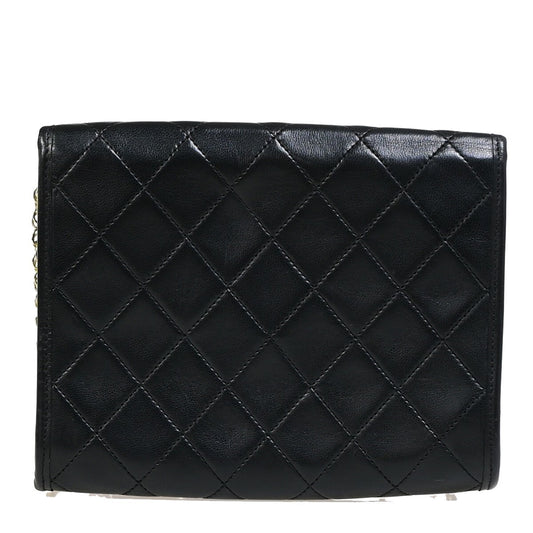 Chanel Vintage Round Flap Bag Quilted Lambskin, Black, Leather, Handbag