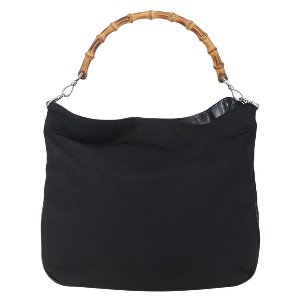 Gucci Vintage Bamboo Handle Open Hobo Nylon, BLACK, NYLON, Handbag