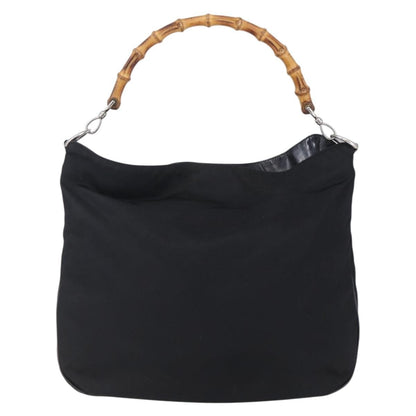 Gucci Vintage Bamboo Handle Open Hobo Nylon, BLACK, NYLON, Handbag