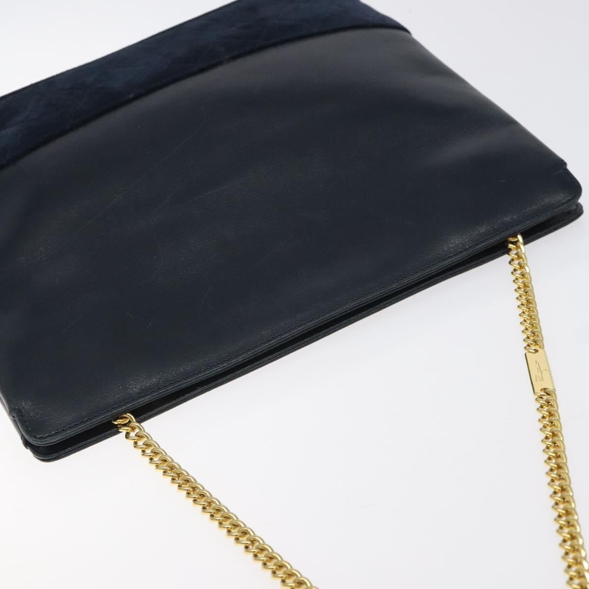Salvatore Ferragamo Vintage Chain Shoulder Bag Leather, NAVY, LEATHER, Shoulder bag