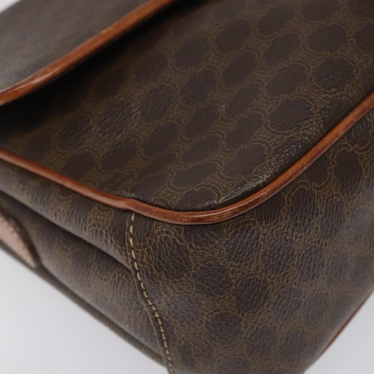 Celine Vintage Macadam Circle Logo Shoulder Bag Canvas and Leather, Brown, Canvas, Shoulder Bag