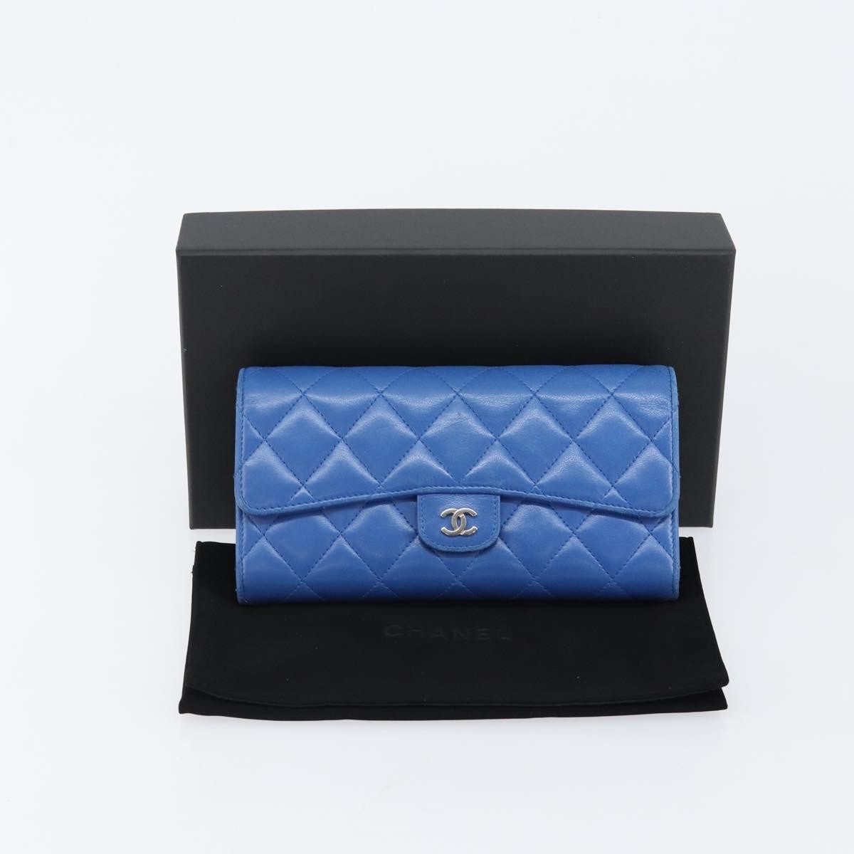 Chanel CC Gusset Classic Flap Wallet Quilted Lambskin, BLUE, LEATHER, Wallets