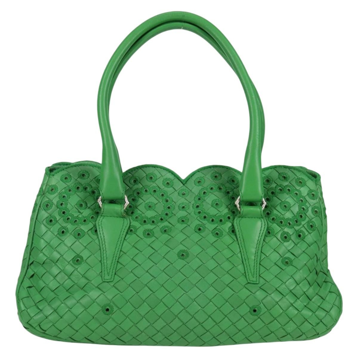Bottega Veneta Intrecciato Leather, GREEN, LEATHER, Handbag