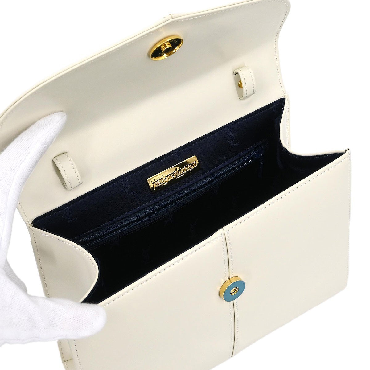 Saint Laurent Vintage Handbag Leather, WHITE, LEATHER, Handbag