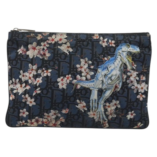 Christian Dior Diorama Clutch Satin, Navy, Canvas, Clutch