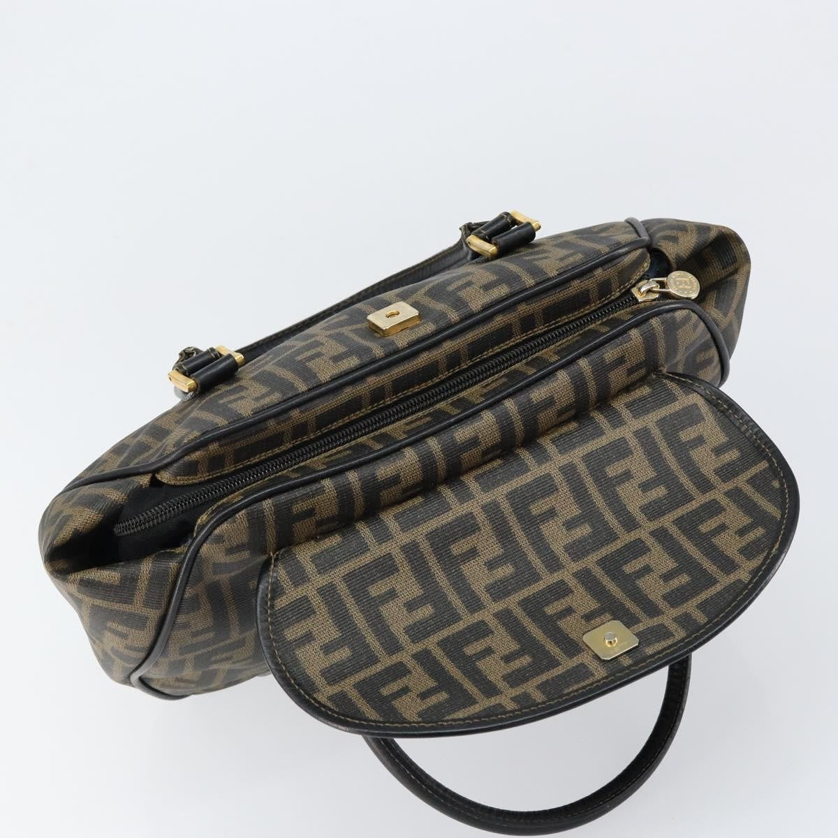 Fendi Zucca spalmati Zucca canvas spalmati flap rounded, BROWN, CANVAS, Handbag