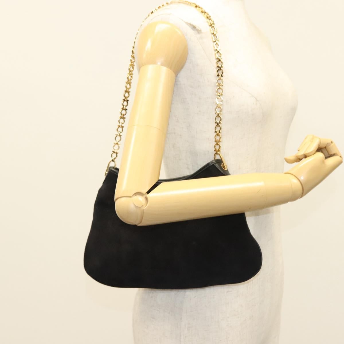 Salvatore Ferragamo Gancini Chain Shoulder bag Suede, BLACK, SUEDE, Shoulder bag