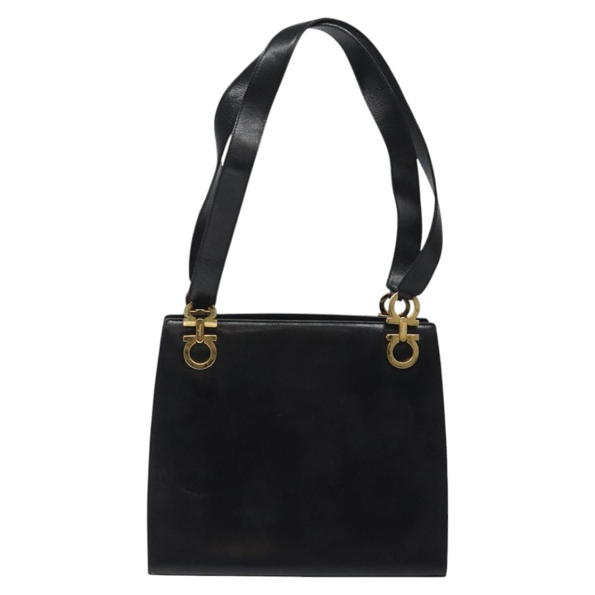 Salvatore Ferragamo Gancini Shoulder Bag Leather, BLACK, LEATHER, Shoulder bag