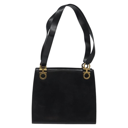 Salvatore Ferragamo Gancini Shoulder Bag Leather, BLACK, LEATHER, Shoulder bag