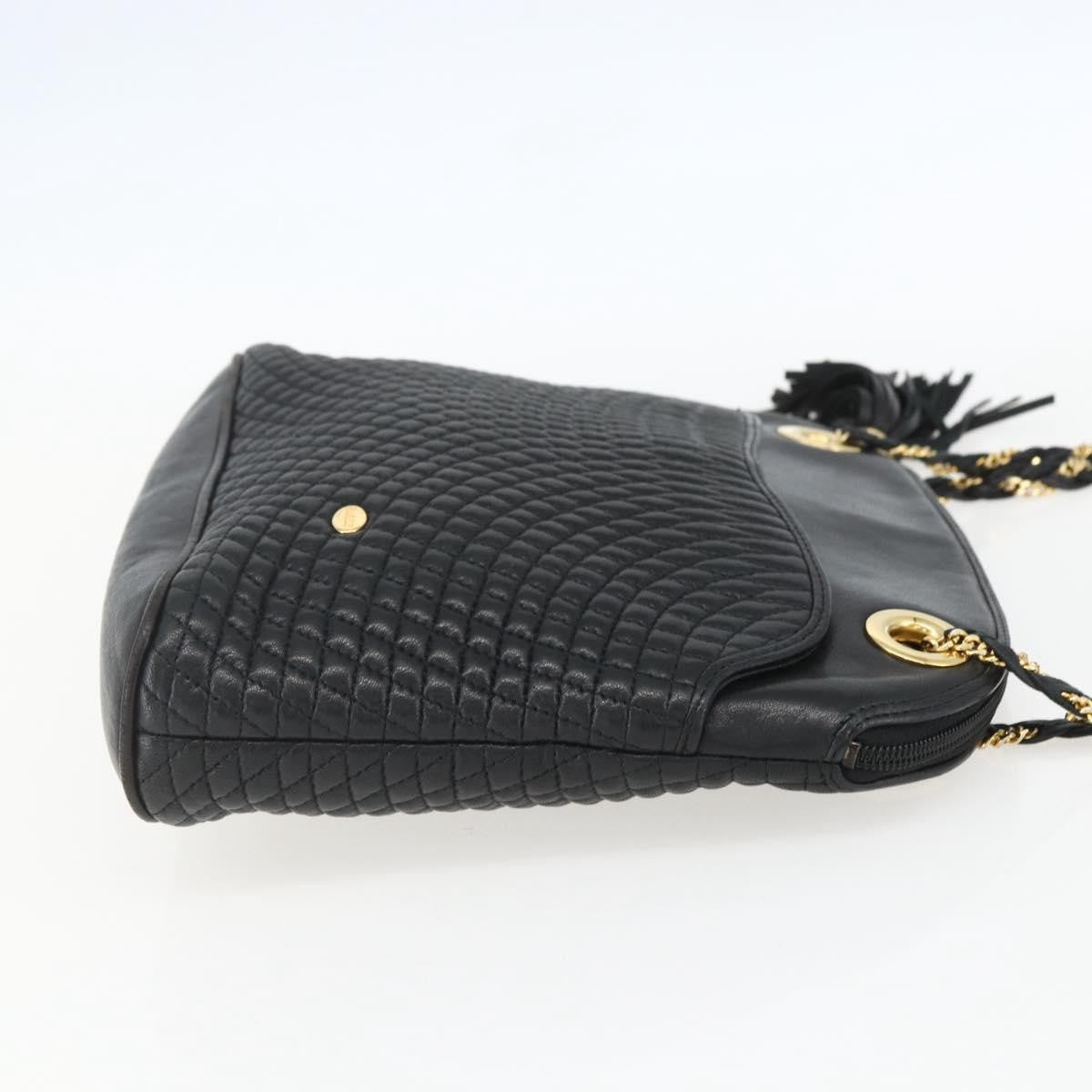 Bally Vintage Chain Shoulder Bag Quilted Leather, BLACK, LEATHER, Shoulder bag