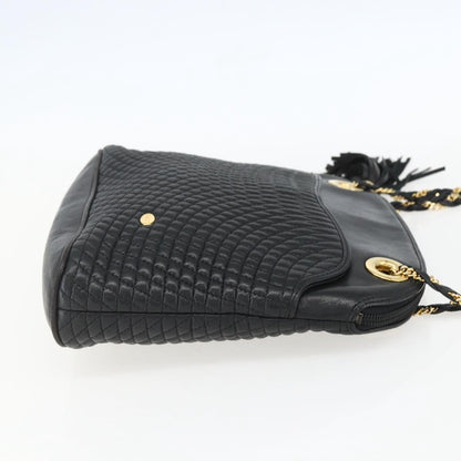 Bally Vintage Chain Shoulder Bag Quilted Leather, BLACK, LEATHER, Shoulder bag