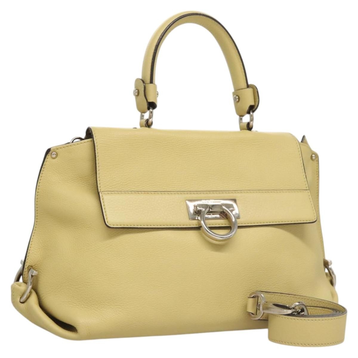 Salvatore Ferragamo Gancini handbag Leather, YELLOW, LEATHER, Handbag