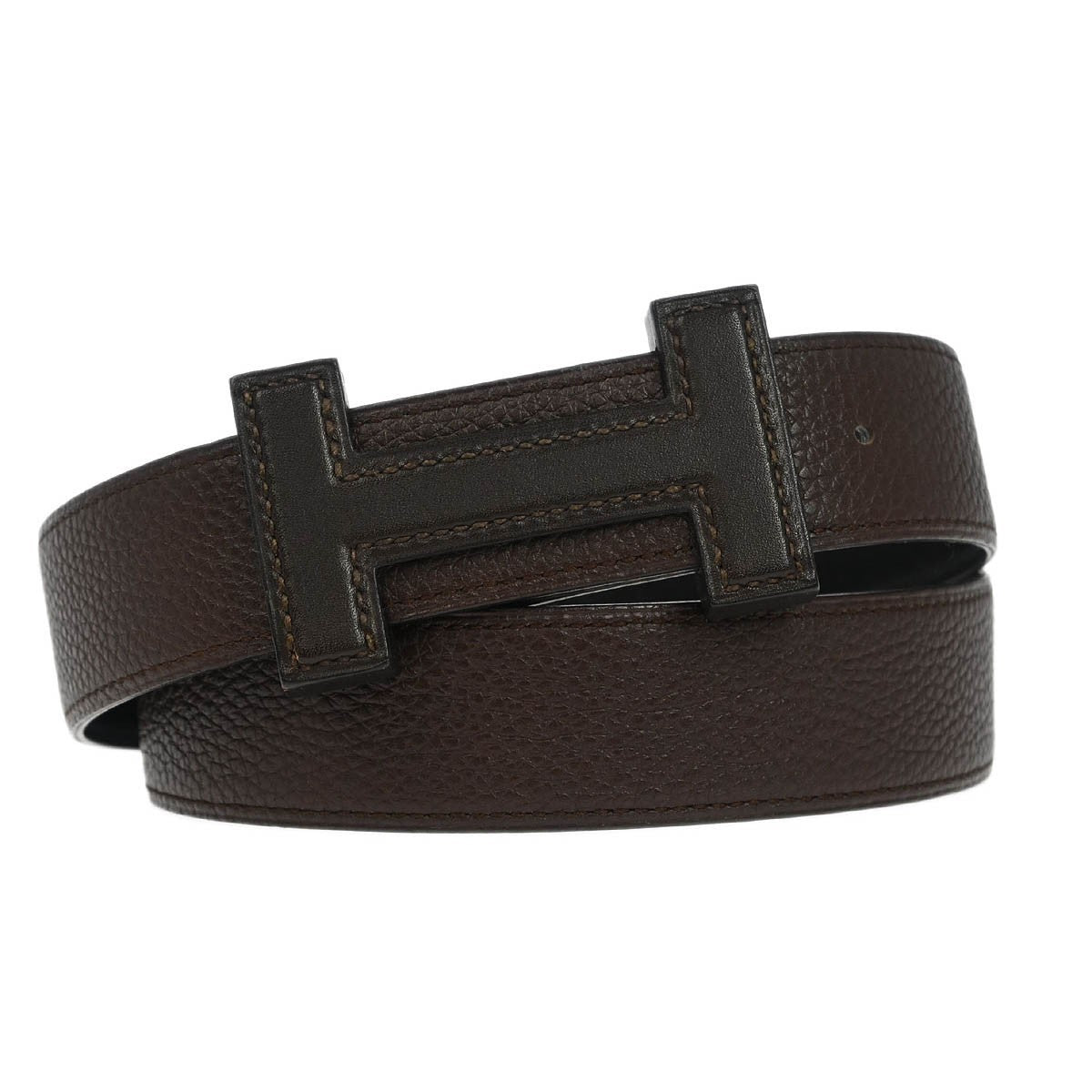 Hermes Constance Reversible Belt Leather, BROWN, LEATHER, Belts