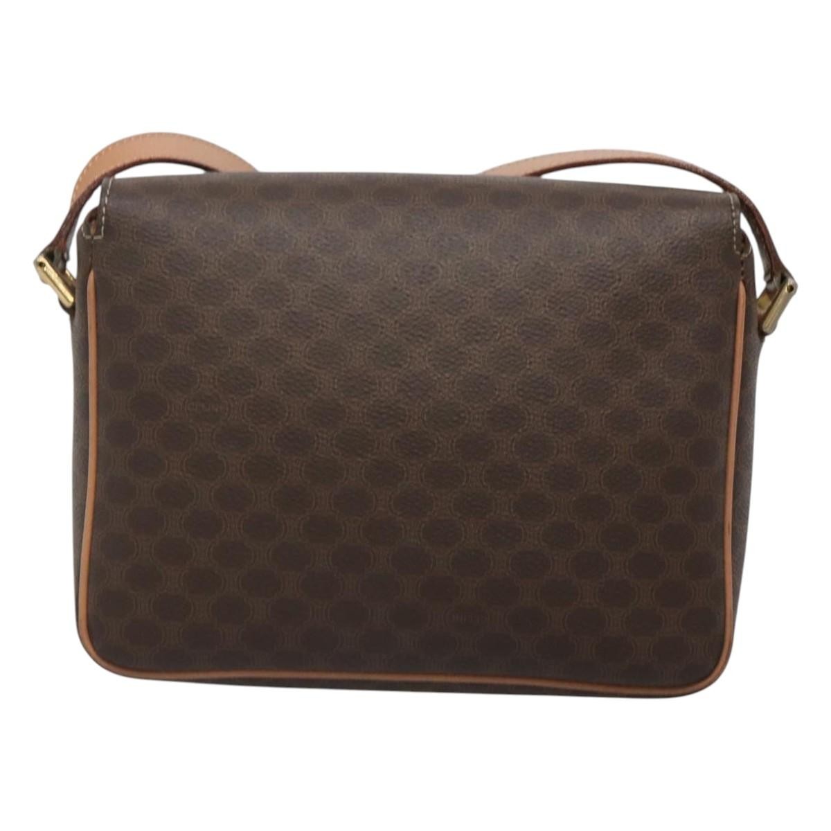 Celine Vintage Macadam Circle Logo Shoulder Bag Canvas and Leather, Brown, Canvas, Shoulder Bag