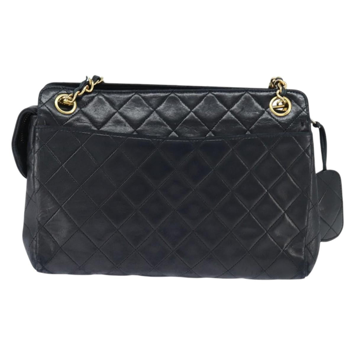 Chanel Vintage Front Pocket Shoulder Bag Quilted Lambskin, BLACK, LEATHER, Shoulder bag
