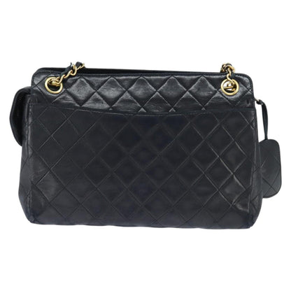 Chanel Vintage Front Pocket Shoulder Bag Quilted Lambskin, BLACK, LEATHER, Shoulder bag